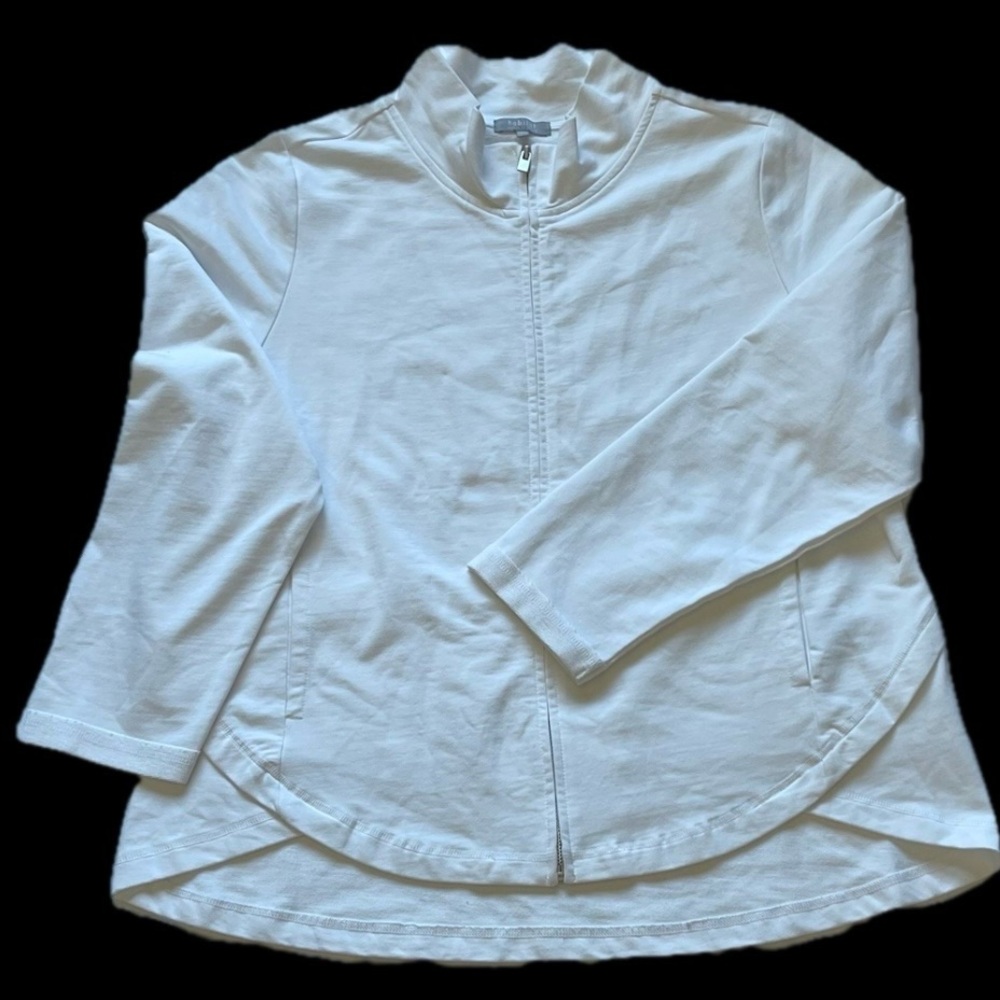 Habitat White Cotton Jersey Zip Mock Neck Jacket Relaxed Long Sleeve women XL